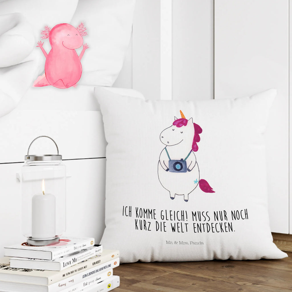 Cushion unicorn photographer 40 x 40, couch, Pillow, fluffy, pillows, bedroom, 40x40, bed, sofa, settee, soft, pad, cushion, pillow case, unicorn, unicorns, Photography, Traveler gift, Holiday, Camera, Unicorn, Photographer gift, Tourist, Traveling, Photographer