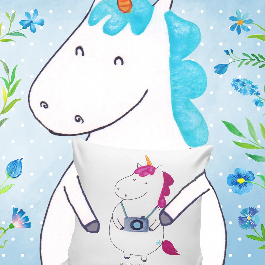 Cushion unicorn photographer 40 x 40, couch, Pillow, fluffy, pillows, bedroom, 40x40, bed, sofa, settee, soft, pad, cushion, pillow case, unicorn, unicorns, Photography, Traveler gift, Holiday, Camera, Unicorn, Photographer gift, Tourist, Traveling, Photographer