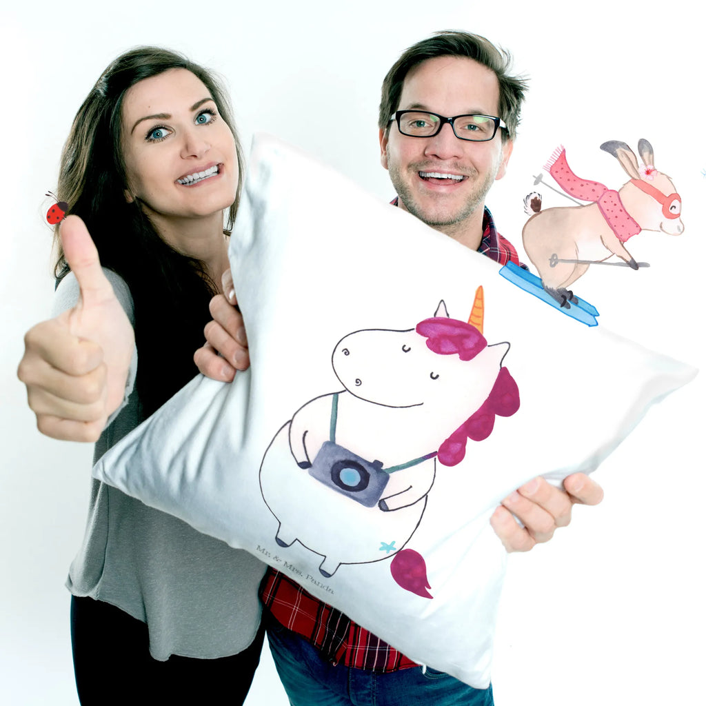 Cushion unicorn photographer 40 x 40, couch, Pillow, fluffy, pillows, bedroom, 40x40, bed, sofa, settee, soft, pad, cushion, pillow case, unicorn, unicorns, Photography, Traveler gift, Holiday, Camera, Unicorn, Photographer gift, Tourist, Traveling, Photographer