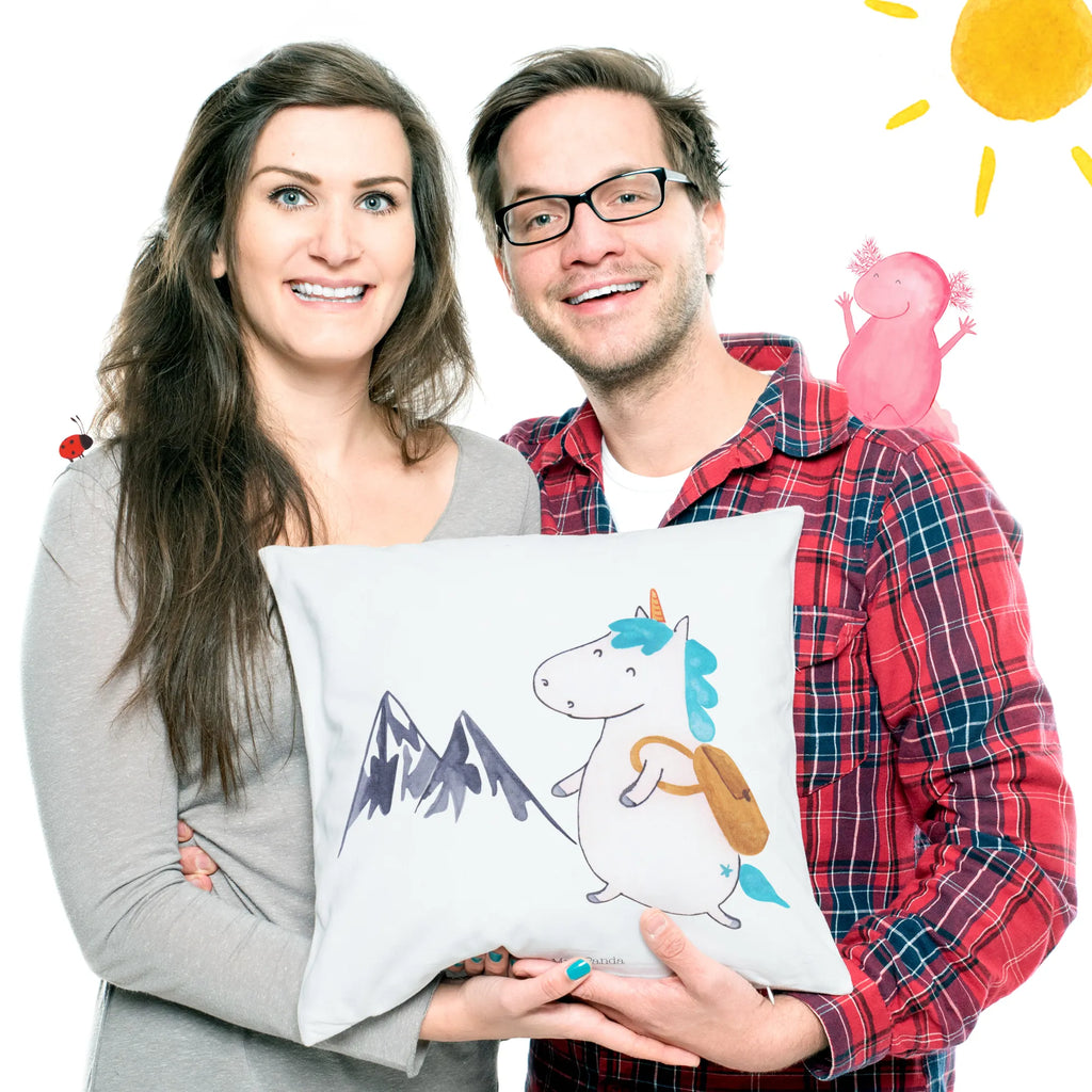 Cushion unicorn climber pillows, cushion, pad, 40x40, 40 x 40, sofa, soft, bed, couch, Pillow, settee, bedroom, pillow case, fluffy, unicorn, unicorns, mountains, adventurer, adventure, vacation, english, world traveler, travel, Einhorn, explorer, world trip, mountaineer