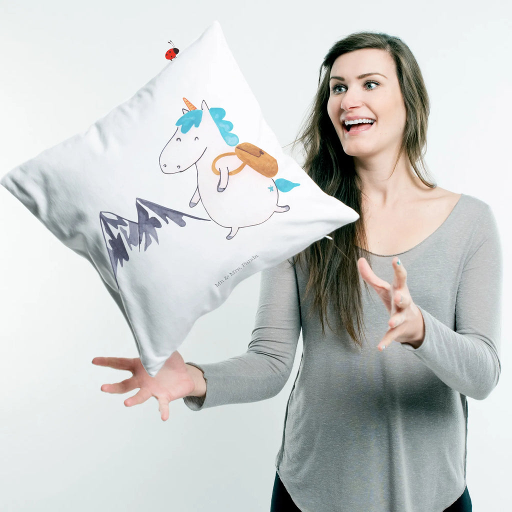 Cushion unicorn climber pillows, cushion, pad, 40x40, 40 x 40, sofa, soft, bed, couch, Pillow, settee, bedroom, pillow case, fluffy, unicorn, unicorns, mountains, adventurer, adventure, vacation, english, world traveler, travel, Einhorn, explorer, world trip, mountaineer