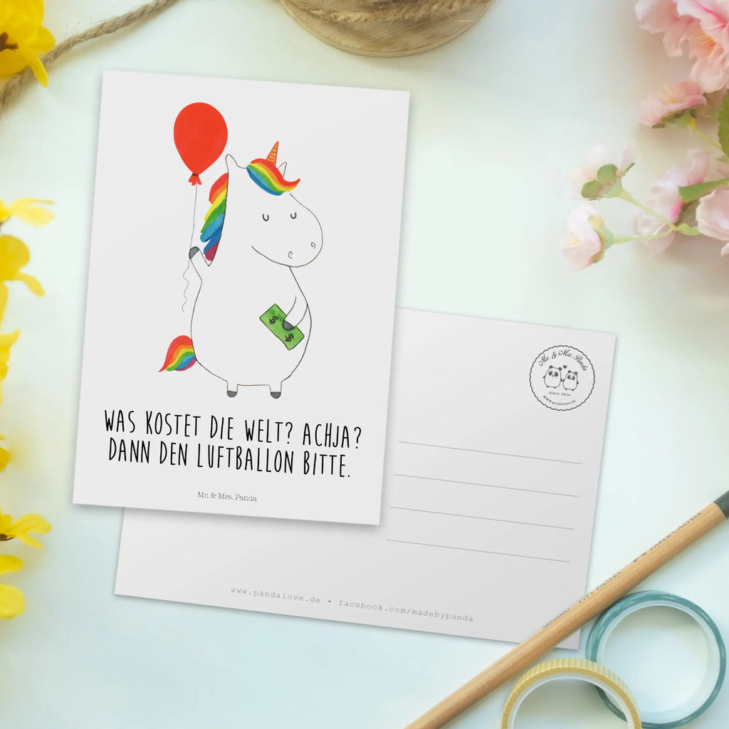 Postcard unicorn balloon bildkarte, einzelkarte, Grußkarte, Motivkarte, Ansichtskarten, spruchkarte, Designkarte, Ansichtskarte, Postkarte, Kunstkarten, kunstkarte, Fotokarte, Postkarten, Unicorn, Einhorn, Einhörner, Einhorn Deko, Luftballon, Geld, Freundin, Lebenslust, Geschenk, Freude