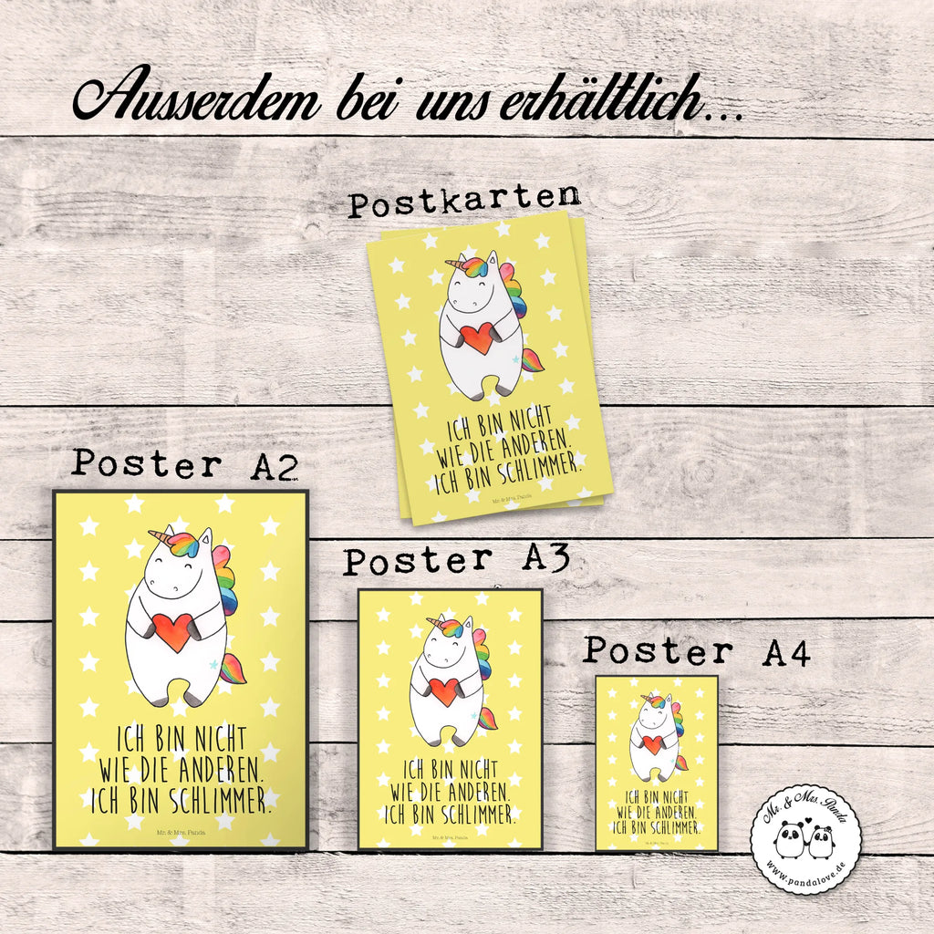 Poster unicorn Heart Poster, Wanddeko Bild, Küchenposter, Posterdruck, Raumdekoration, Mr. & Mrs. Panda Poster, Kinderposter, Wanddekoration, Wanddeko, Wandposter, Kunstdruck, Bild, Handgemaltes Poster, Designposter, Einhorn, Einhörner, Einhorn Deko, Unicorn, schlimm, witzig, böse, bunt, anders, Herz, lustig, Freundin