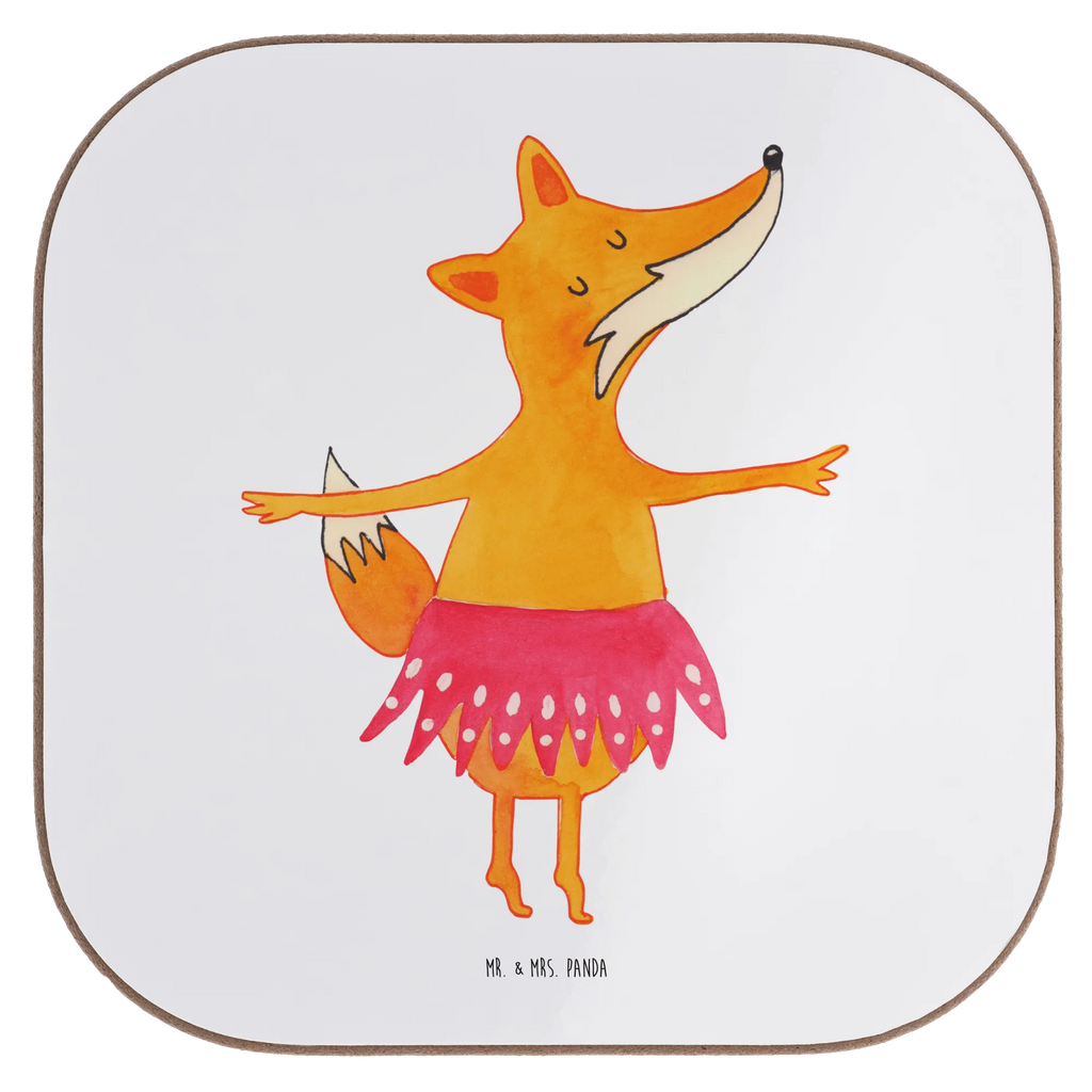 Square coaster Fox ballerina breakfast, gift, party, gifts, presents, glass coasters, Coasters, fox, foxes, forest wildlife, clever as a fox, animal lover, dancing, vixen, birthday, ballerina, ballet, dancer, invitation, fox saying