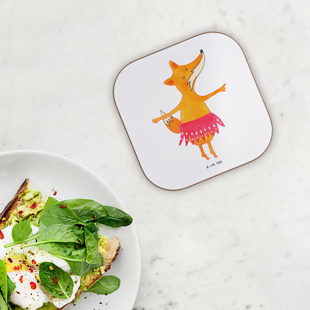 Square coaster Fox ballerina breakfast, gift, party, gifts, presents, glass coasters, Coasters, fox, foxes, forest wildlife, clever as a fox, animal lover, dancing, vixen, birthday, ballerina, ballet, dancer, invitation, fox saying
