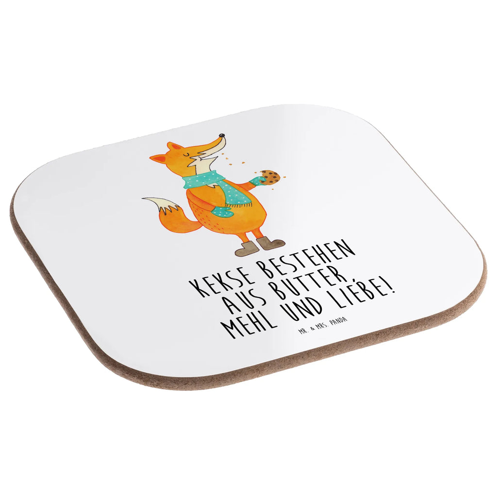 Square coaster Fox biscuit gifts, glass coasters, party, gift, breakfast, Coasters, presents, fox, foxes, forest wildlife, clever as a fox, animal lover, love, cookies, winter, kitchen decoration, christmas time, baking saying, christmas present