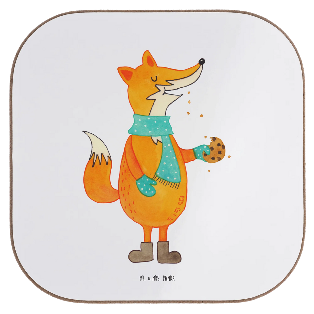 Square coaster Fox biscuit gifts, glass coasters, party, gift, breakfast, Coasters, presents, fox, foxes, forest wildlife, clever as a fox, animal lover, love, cookies, winter, kitchen decoration, christmas time, baking saying, christmas present