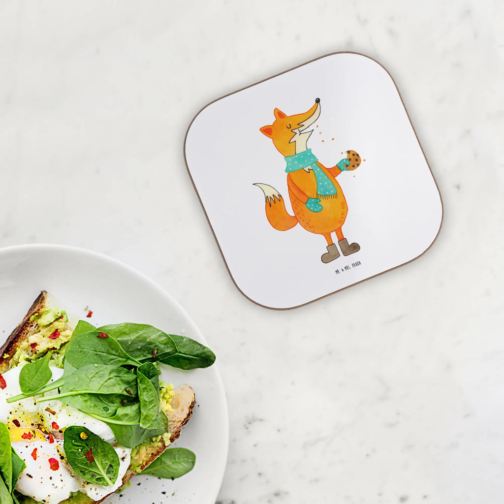 Square coaster Fox biscuit gifts, glass coasters, party, gift, breakfast, Coasters, presents, fox, foxes, forest wildlife, clever as a fox, animal lover, love, cookies, winter, kitchen decoration, christmas time, baking saying, christmas present