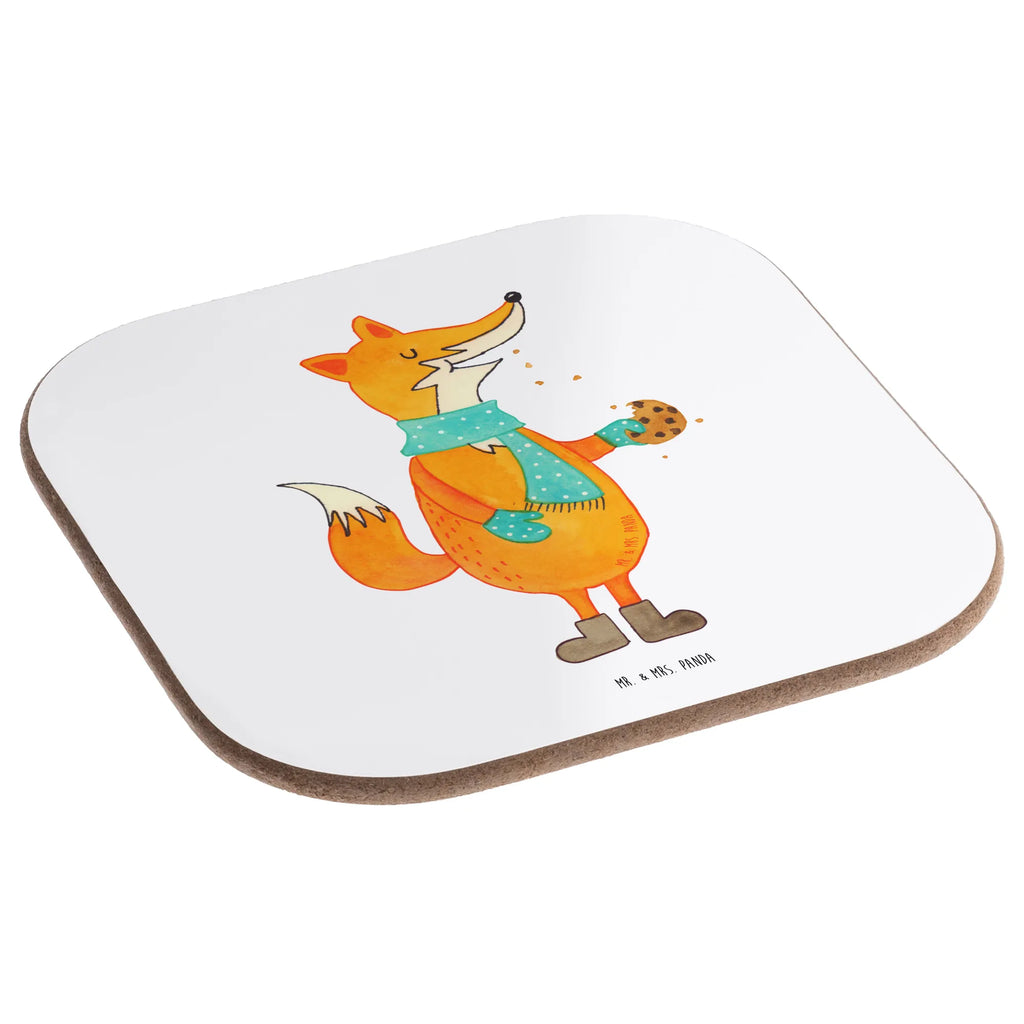 Square coaster Fox biscuit gifts, glass coasters, party, gift, breakfast, Coasters, presents, fox, foxes, forest wildlife, clever as a fox, animal lover, love, cookies, winter, kitchen decoration, christmas time, baking saying, christmas present