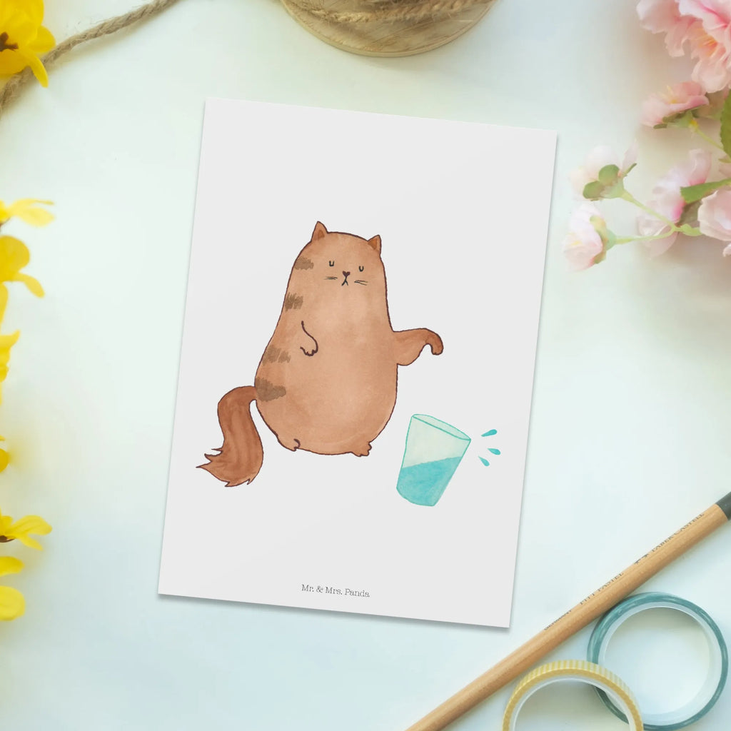 Pocztówka kot szklanka wody Kot, motyw kotów, miłośnik kotów, dekoracje z kotami, przyjaciel kotów, entuzjasta kotów, produkty dla kotów, artykuły dla kotów, akcesoria dla kotów, pamiątki z kotami, produkty dla miłośników kotów, motywy kotów