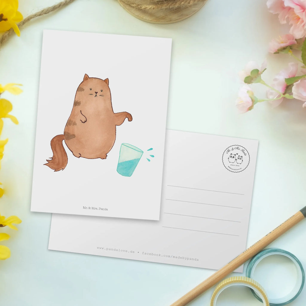 Pocztówka kot szklanka wody Kot, motyw kotów, miłośnik kotów, dekoracje z kotami, przyjaciel kotów, entuzjasta kotów, produkty dla kotów, artykuły dla kotów, akcesoria dla kotów, pamiątki z kotami, produkty dla miłośników kotów, motywy kotów