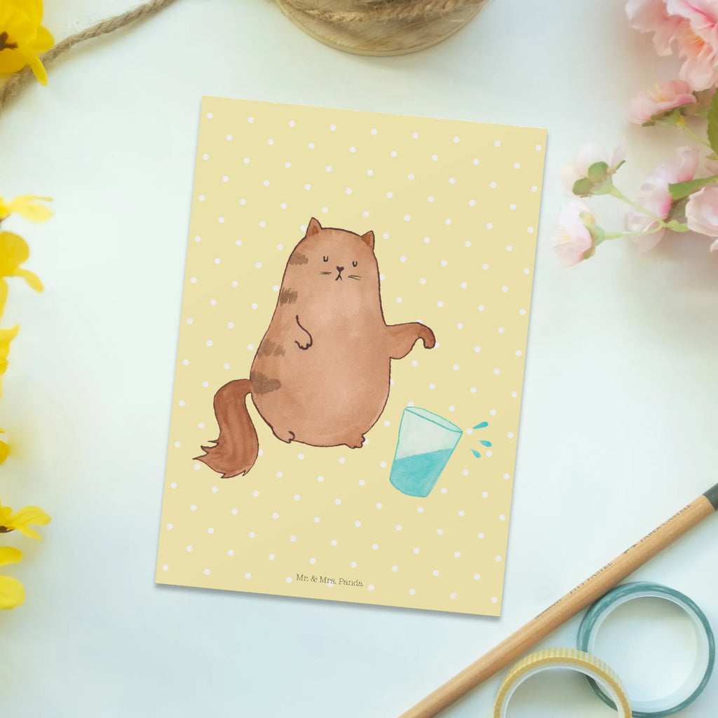 Pocztówka kot szklanka wody Kot, motyw kotów, miłośnik kotów, dekoracje z kotami, przyjaciel kotów, entuzjasta kotów, produkty dla kotów, artykuły dla kotów, akcesoria dla kotów, pamiątki z kotami, produkty dla miłośników kotów, motywy kotów