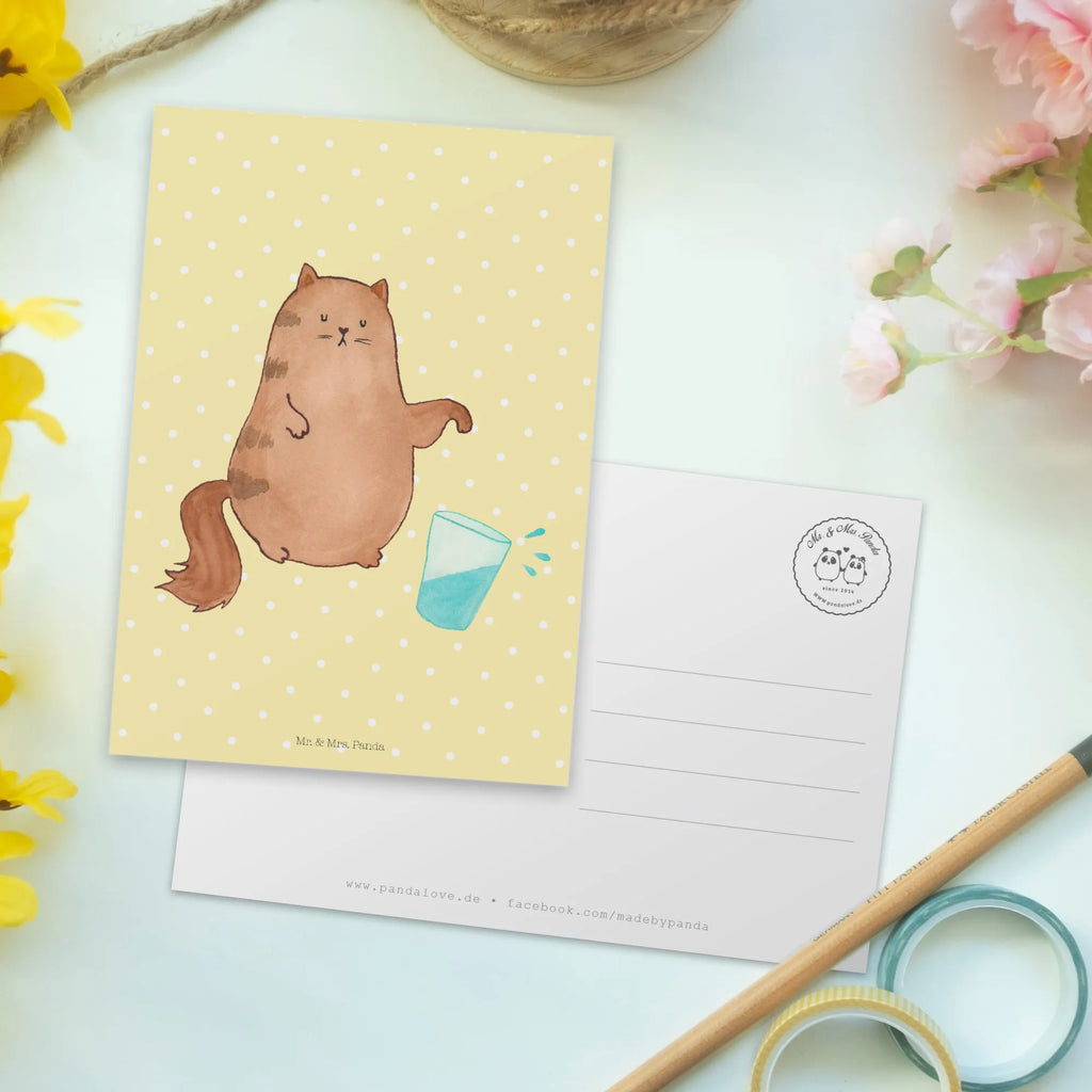 Pocztówka kot szklanka wody Kot, motyw kotów, miłośnik kotów, dekoracje z kotami, przyjaciel kotów, entuzjasta kotów, produkty dla kotów, artykuły dla kotów, akcesoria dla kotów, pamiątki z kotami, produkty dla miłośników kotów, motywy kotów