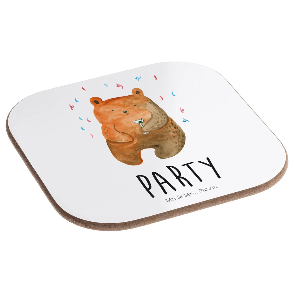 Square coaster bear party gift, presents, Coasters, party, glass coasters, gifts, breakfast, bear, teddy, teddy bear, cuddly toy, Bring a present, Birthday, Partying, Birthday present, Celebrate, Party, Funny, Good mood, Present