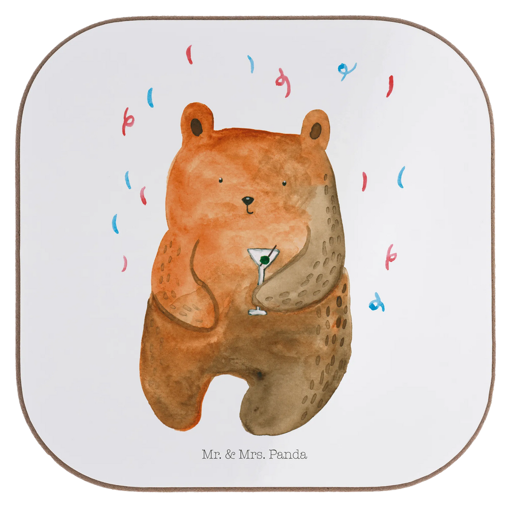 Square coaster bear party gift, presents, Coasters, party, glass coasters, gifts, breakfast, bear, teddy, teddy bear, cuddly toy, Bring a present, Birthday, Partying, Birthday present, Celebrate, Party, Funny, Good mood, Present