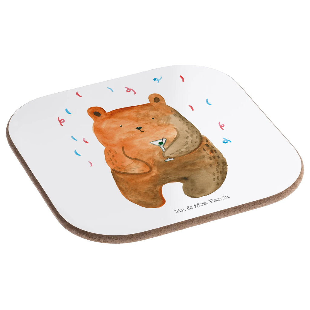 Square coaster bear party gift, presents, Coasters, party, glass coasters, gifts, breakfast, bear, teddy, teddy bear, cuddly toy, Bring a present, Birthday, Partying, Birthday present, Celebrate, Party, Funny, Good mood, Present
