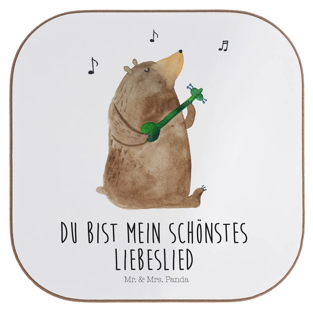 Square coaster bear song glass coasters, Coasters, gift, party, breakfast, presents, gifts, bear, teddy, teddy bear, cuddly toy, valentine, partner, Bear, love song, song, girlfriend, love, woman, heart, saying