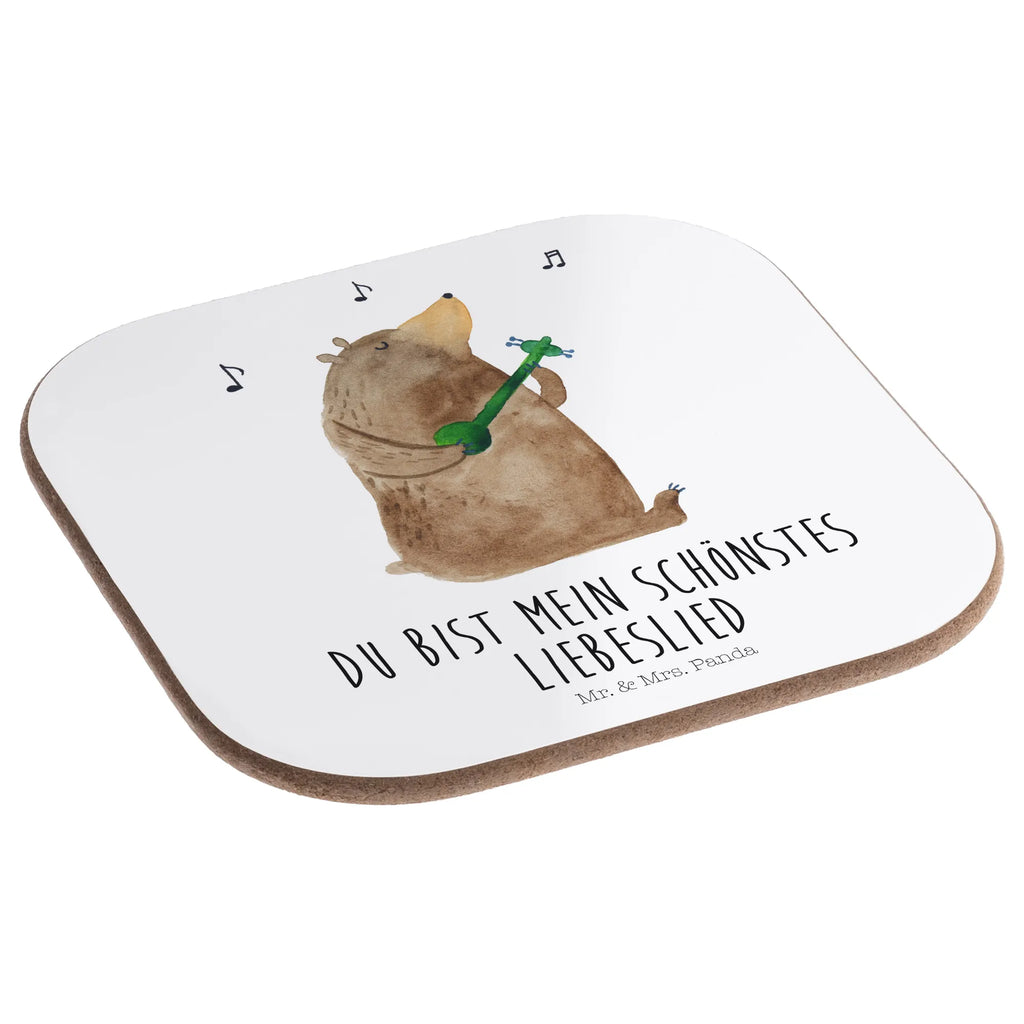 Square coaster bear song glass coasters, Coasters, gift, party, breakfast, presents, gifts, bear, teddy, teddy bear, cuddly toy, valentine, partner, Bear, love song, song, girlfriend, love, woman, heart, saying