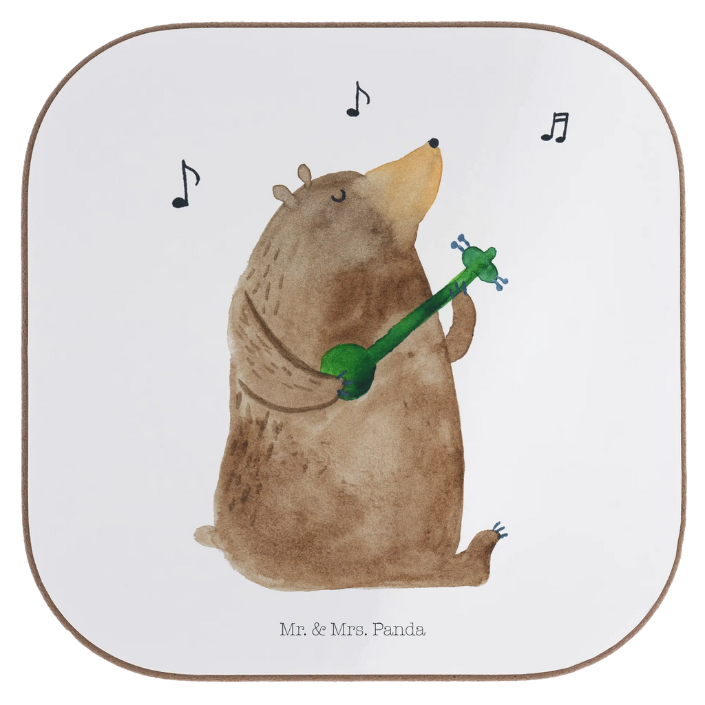 Square coaster bear song glass coasters, Coasters, gift, party, breakfast, presents, gifts, bear, teddy, teddy bear, cuddly toy, valentine, partner, Bear, love song, song, girlfriend, love, woman, heart, saying