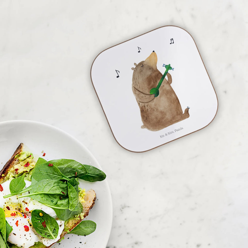 Square coaster bear song glass coasters, Coasters, gift, party, breakfast, presents, gifts, bear, teddy, teddy bear, cuddly toy, valentine, partner, Bear, love song, song, girlfriend, love, woman, heart, saying