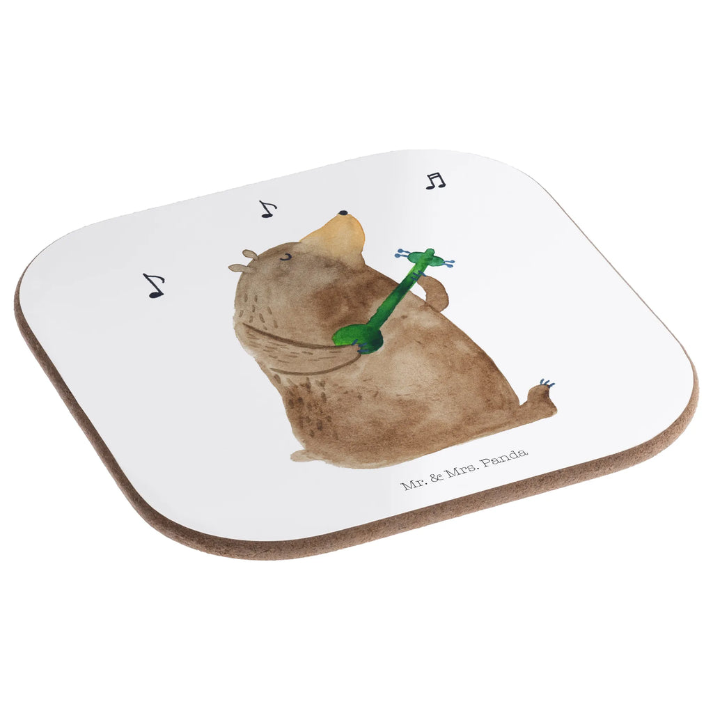 Square coaster bear song glass coasters, Coasters, gift, party, breakfast, presents, gifts, bear, teddy, teddy bear, cuddly toy, valentine, partner, Bear, love song, song, girlfriend, love, woman, heart, saying