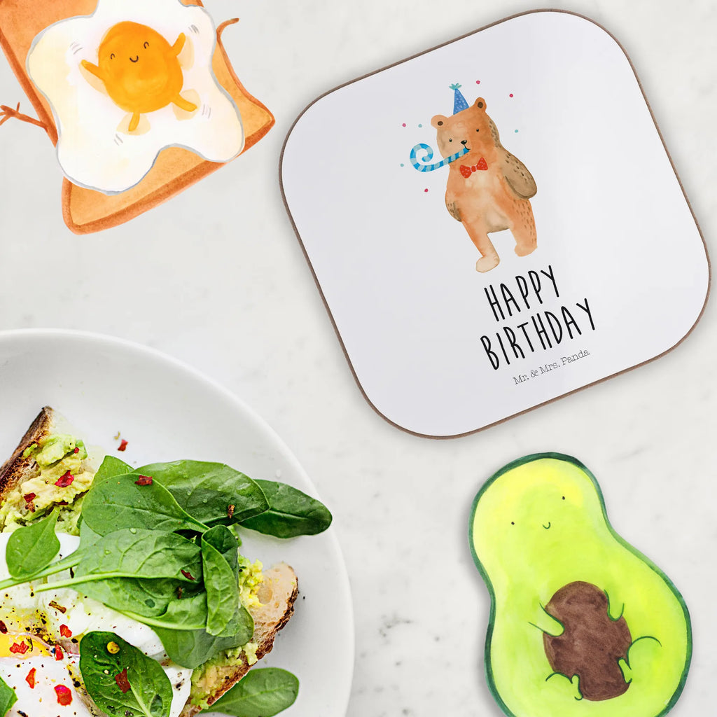 Square coaster bear Birthday glass coasters, gifts, Coasters, party, gift, breakfast, presents, bear, teddy, teddy bear, cuddly toy, Happy birthday
