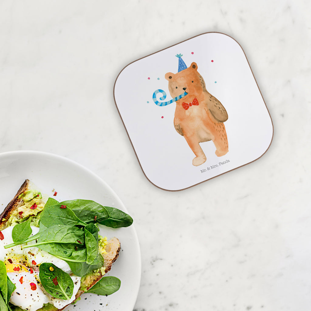Square coaster bear Birthday glass coasters, gifts, Coasters, party, gift, breakfast, presents, bear, teddy, teddy bear, cuddly toy, Happy birthday