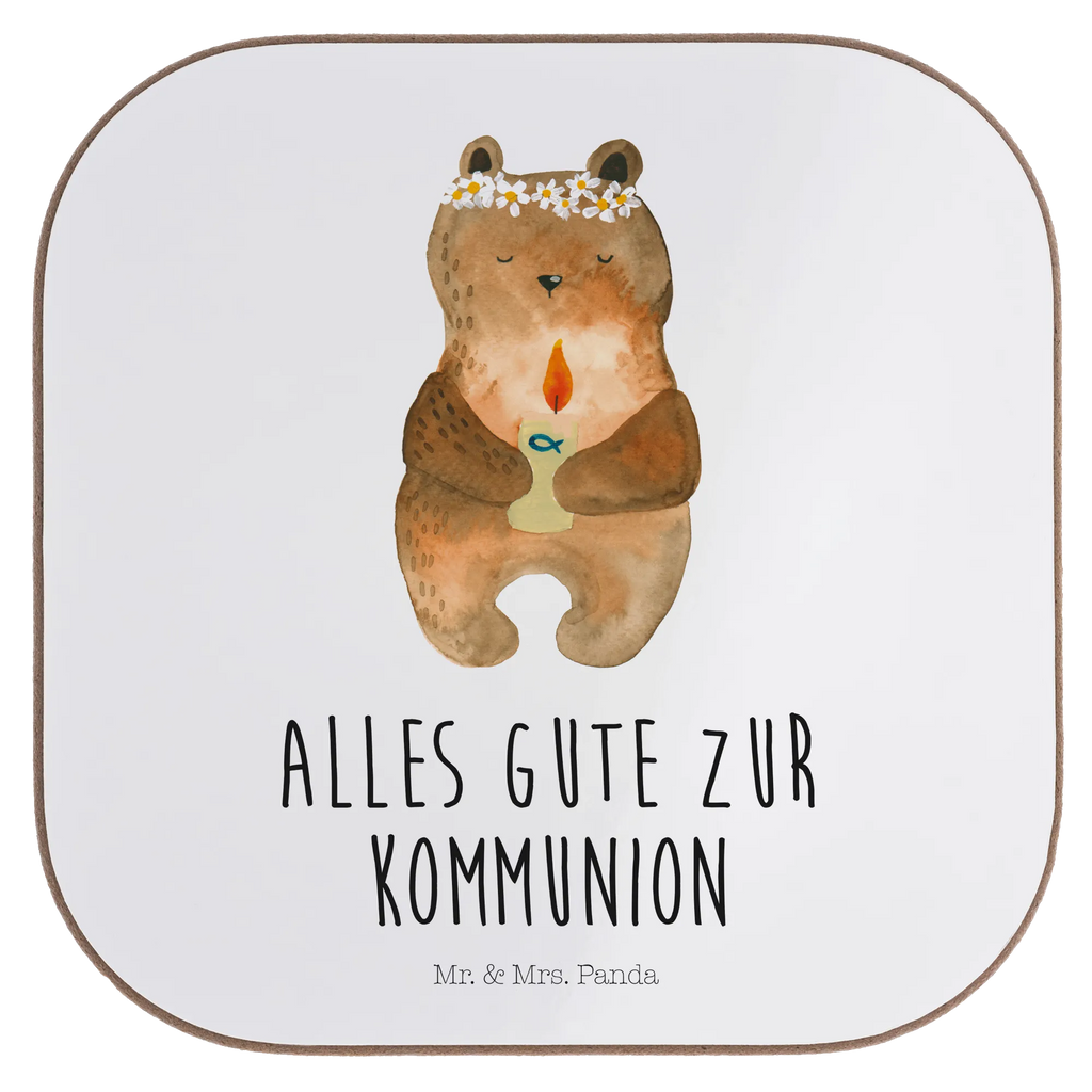 Square coaster bear communion party, glass coasters, presents, gifts, Coasters, gift, breakfast, bear, teddy, teddy bear, cuddly toy, baptismal candle, communion, catholic, God's blessing