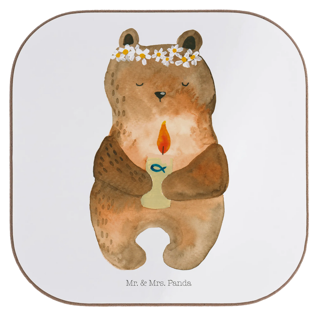 Square coaster bear communion party, glass coasters, presents, gifts, Coasters, gift, breakfast, bear, teddy, teddy bear, cuddly toy, baptismal candle, communion, catholic, God's blessing