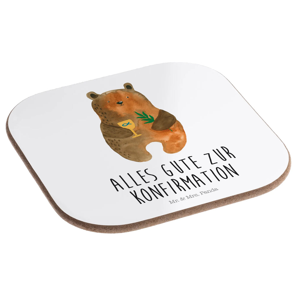 Square coaster bear confirmation glass coasters, gift, party, breakfast, gifts, presents, Coasters, bear, teddy, teddy bear, cuddly toy, service, church, evangelic, confirmation