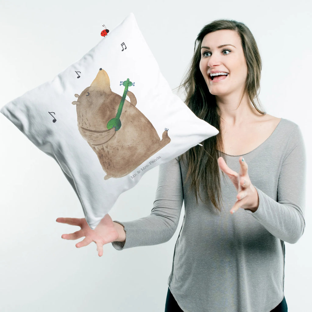 Cushion bear guitar 40 x 40, settee, Pillow, couch, sofa, fluffy, soft, pad, pillow case, pillows, cushion, 40x40, bed, bedroom, bear, teddy, teddy bear, cuddly toy