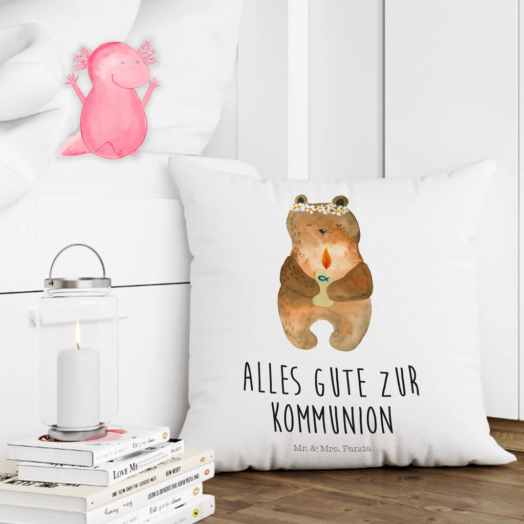 Cushion bear communion pillow case, sofa, 40x40, couch, pillows, soft, fluffy, bed, pad, settee, 40 x 40, Pillow, cushion, bedroom, bear, teddy, teddy bear, cuddly toy, catholic, communion, God's blessing, baptismal candle