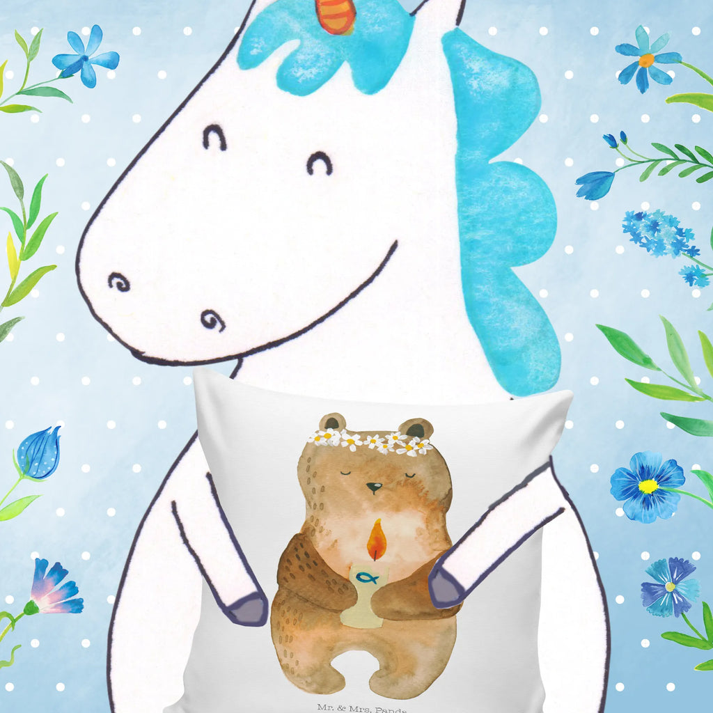 Cushion bear communion pillow case, sofa, 40x40, couch, pillows, soft, fluffy, bed, pad, settee, 40 x 40, Pillow, cushion, bedroom, bear, teddy, teddy bear, cuddly toy, catholic, communion, God's blessing, baptismal candle