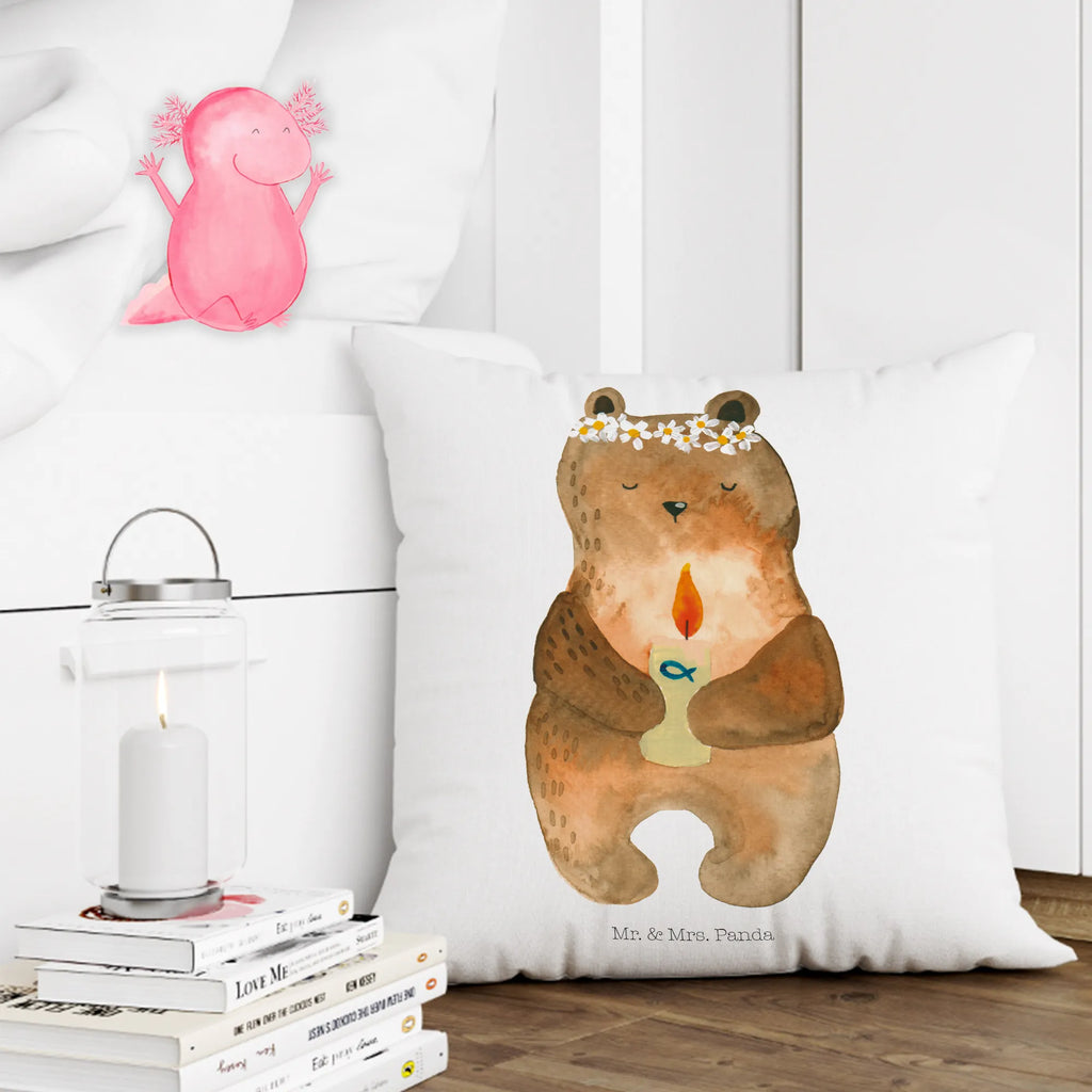 Cushion bear communion pillow case, sofa, 40x40, couch, pillows, soft, fluffy, bed, pad, settee, 40 x 40, Pillow, cushion, bedroom, bear, teddy, teddy bear, cuddly toy, catholic, communion, God's blessing, baptismal candle