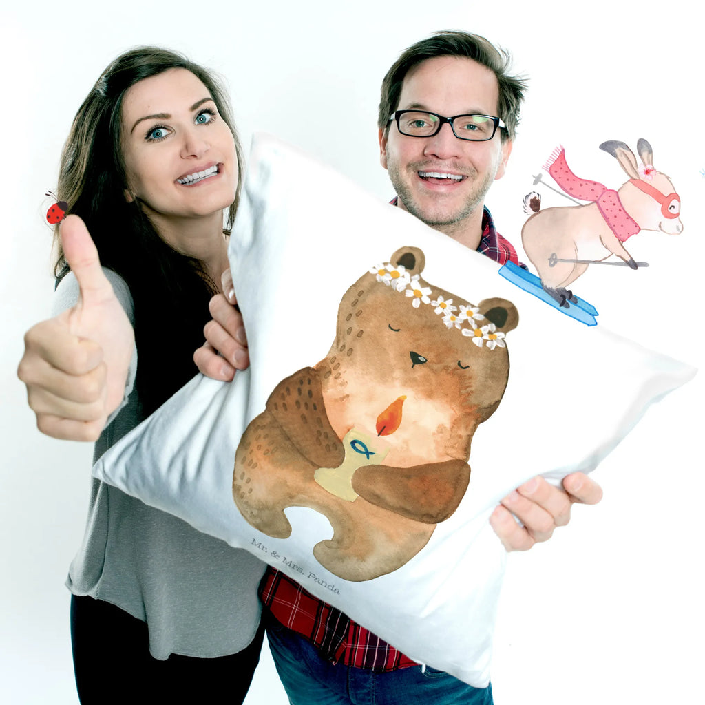 Cushion bear communion pillow case, sofa, 40x40, couch, pillows, soft, fluffy, bed, pad, settee, 40 x 40, Pillow, cushion, bedroom, bear, teddy, teddy bear, cuddly toy, catholic, communion, God's blessing, baptismal candle