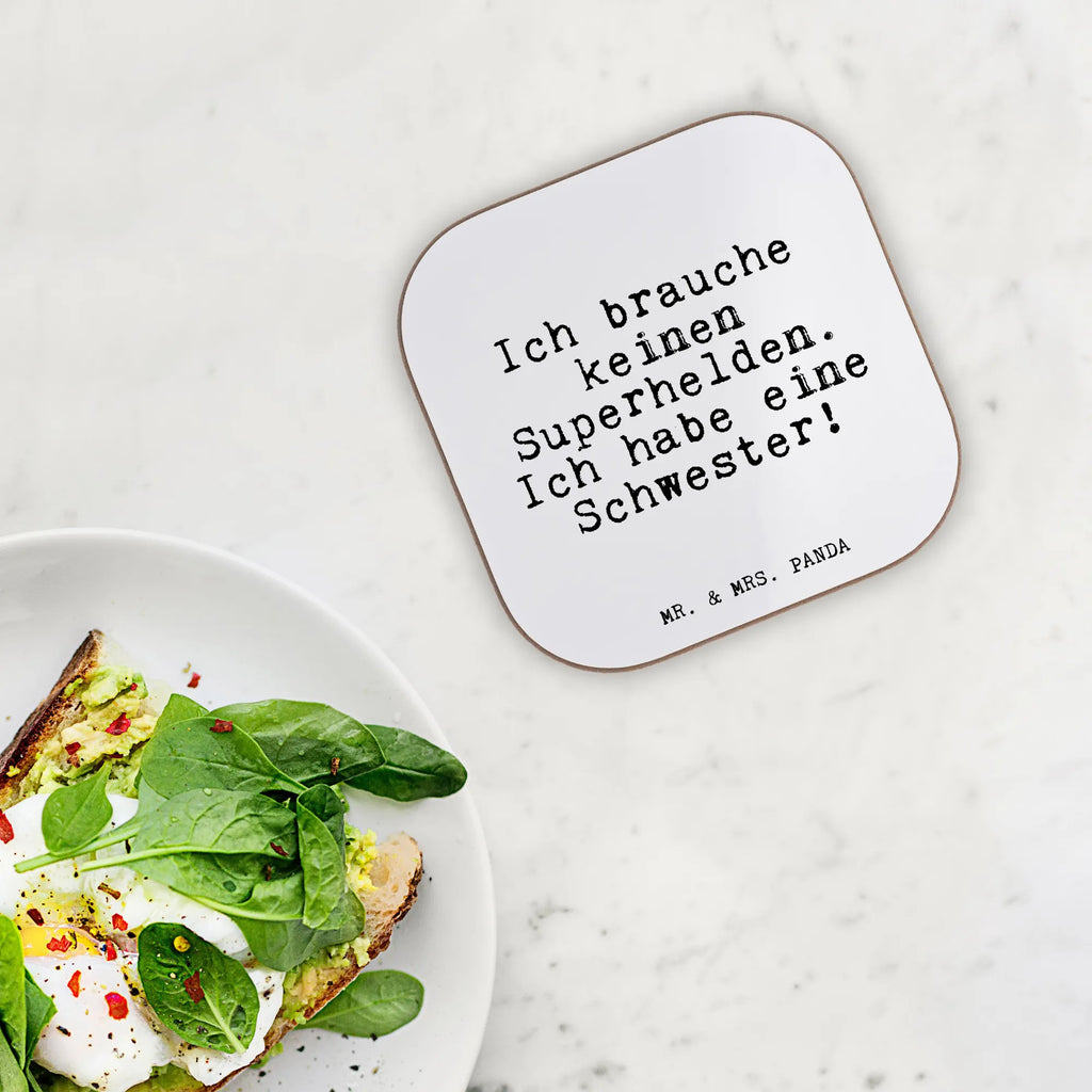 Square coaster Ich brauche keinen Superhelden.... breakfast, gift, glass coasters, Coasters, presents, party, gifts, saying, sayings, funny, wisdom, quotes, Glizzer Spell Proverbs Wisdom Quotes Funny Wisdom Words