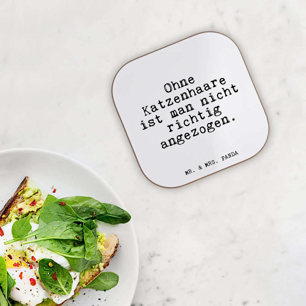 Square coaster Ohne Katzenhaare ist man... breakfast, gift, Coasters, glass coasters, presents, gifts, party, saying, sayings, funny, wisdom, quotes, Glizzer Spell Proverbs Wisdom Quotes Funny Wisdom Words