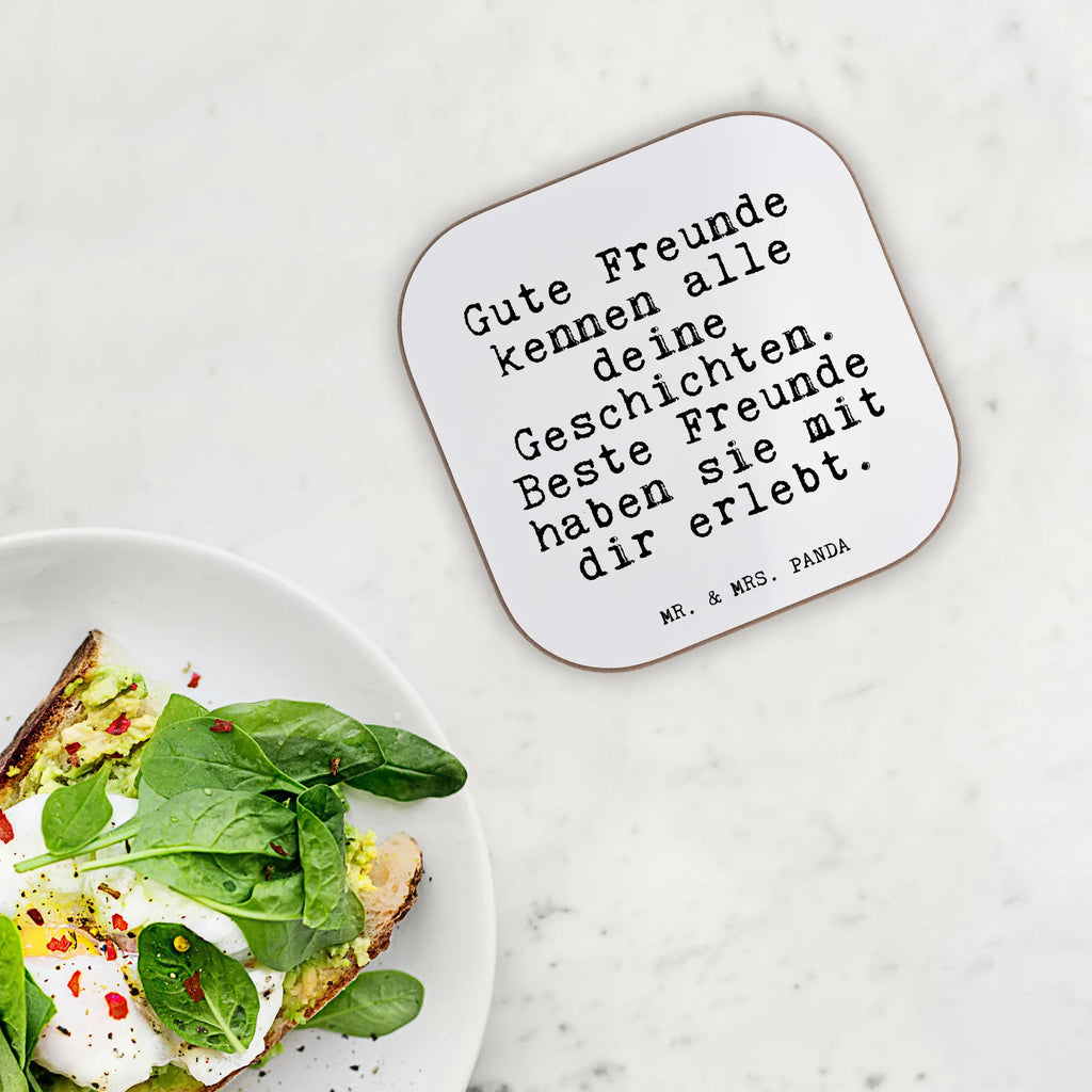 Square coaster Gute Freunde kennen alle... gift, Coasters, party, glass coasters, breakfast, presents, gifts, saying, sayings, funny, wisdom, quotes, Glizzer Spell Proverbs Wisdom Quotes Funny Wisdom Words