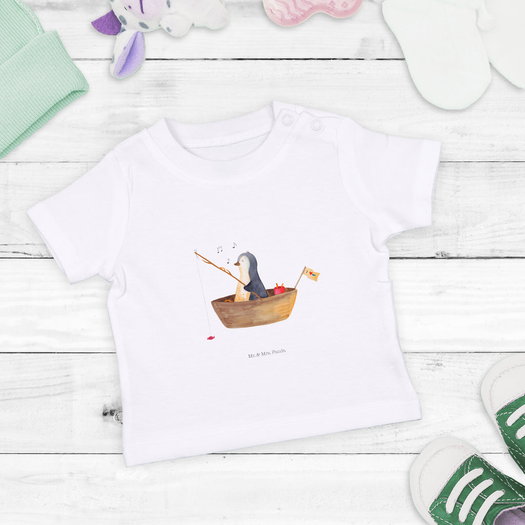 Organic Baby Shirt Pinguin Angelboot Baby T-Shirt, Jungen Baby T-Shirt, Mädchen Baby T-Shirt, Shirt, Pinguin, Pinguine, Angeln, Boot, Angelboot, Lebenslust, Leben, genießen, Motivation, Neustart, Neuanfang, Trennung, Scheidung, Geschenkidee Liebeskummer