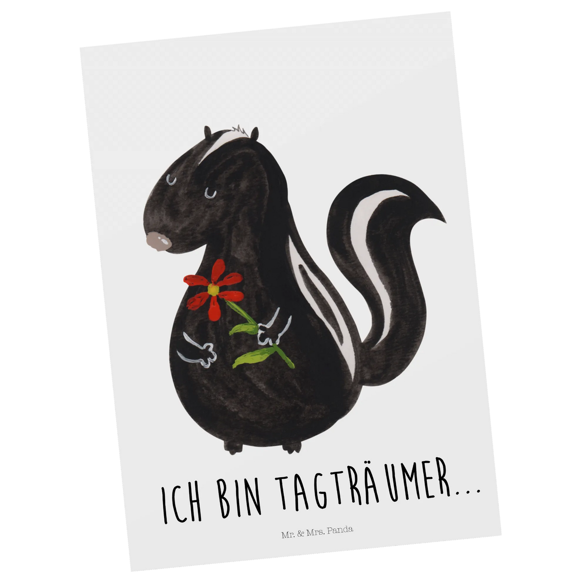 Pocztówka skunks kwiat spruchkarte, Postkarte, Postkarten, Ansichtskarte, bildkarte, Grußkarte, Designkarte, Fotokarte, einzelkarte, kunstkarte, Ansichtskarten, Kunstkarten, Motivkarte, Stinktier, Skunk, Tagträumer, Stinker, Stinki, Raubtier, Verträumt, Dreams, Wildtier, Träume