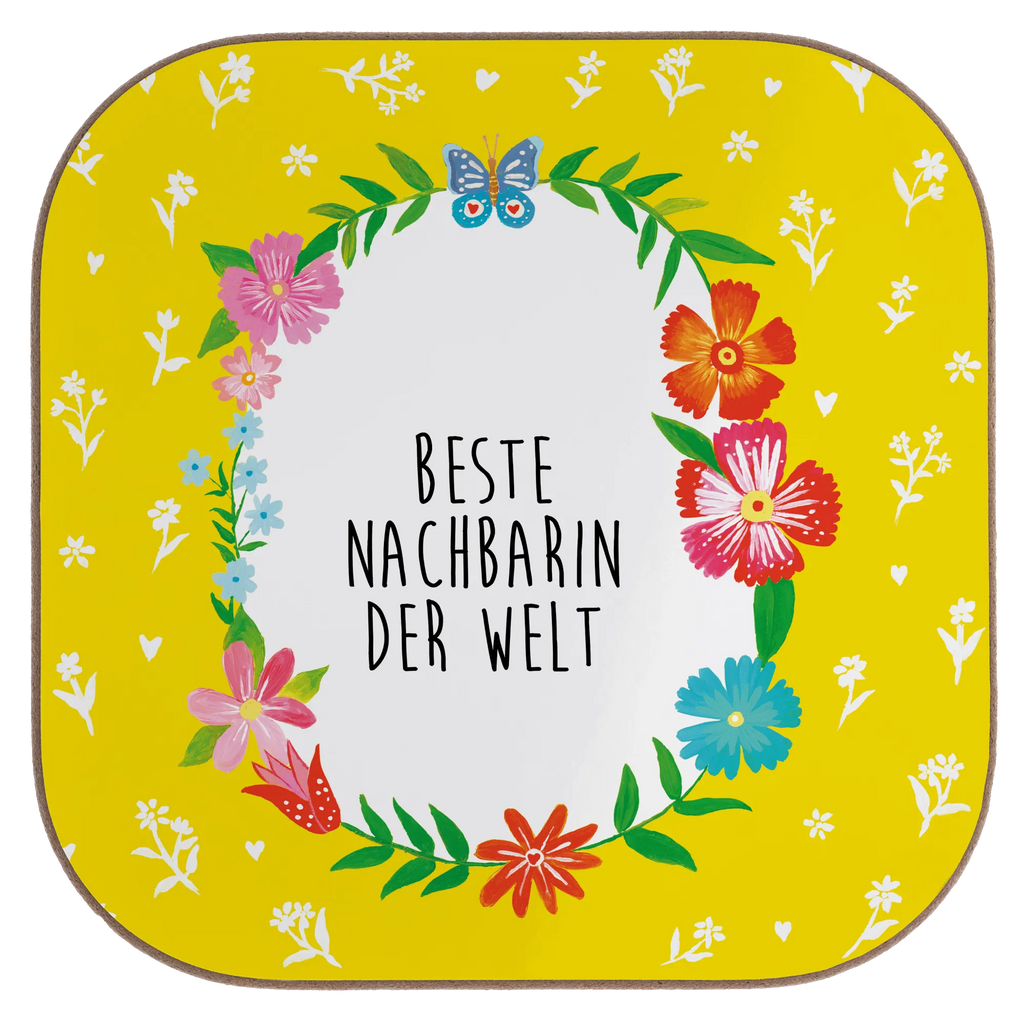 Square coaster Nachbarin breakfast, Coasters, party, gift, glass coasters, gifts, presents, Flowers Love Flower