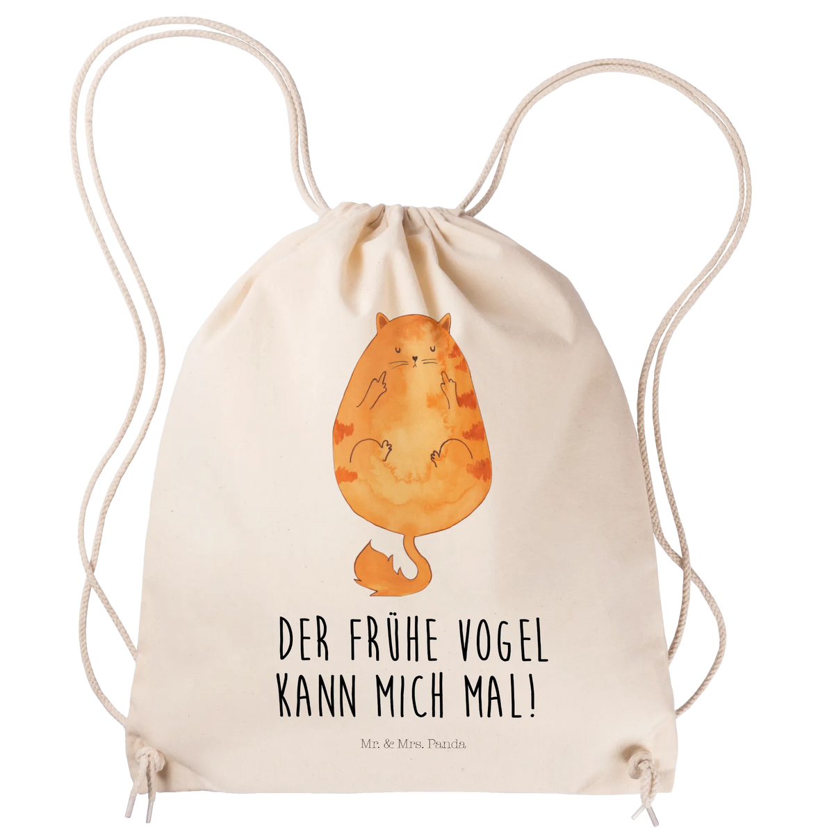 Drawstring bag Cat Early riser animal lover, tomcat, kitty, meow, kitten, housecat, mama cat, love cats, cat image, cat fan, cat lover, cat fancier, cat decoration, gift for cat lover, cat owner, funny cats, cat sayings, cat motto, funny cat gifts, fan merchandise, cat stuff, The early bird can kiss my ass, pussy, early riser, morning grumbler
