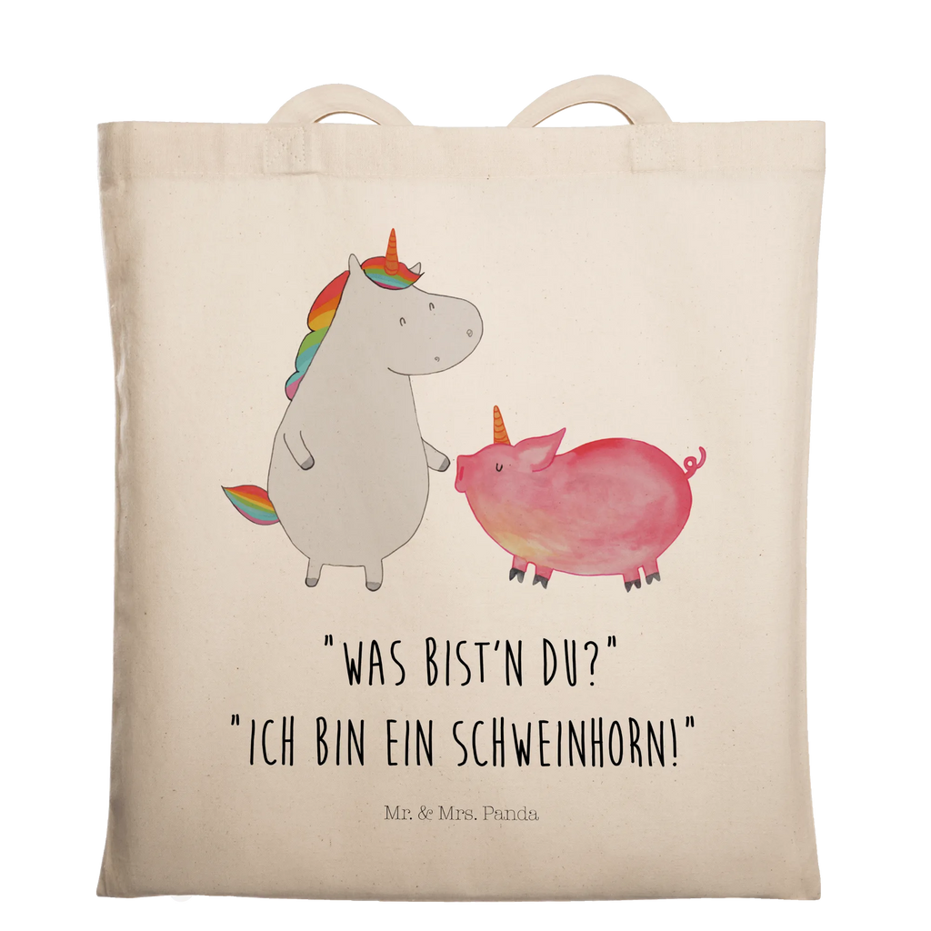 Tragetasche Einhorn + Schweinhorn Beuteltasche, Beutel, Einkaufstasche, Jutebeutel, Stoffbeutel, Tasche, Shopper, Umhängetasche, Strandtasche, Schultertasche, Stofftasche, Tragetasche, Badetasche, Jutetasche, Einkaufstüte, Laptoptasche, Einhorn, Einhörner, Einhorn Deko, Unicorn, Freundschaft, Schweinhorn, Schwein, Freundin, Schweinchen