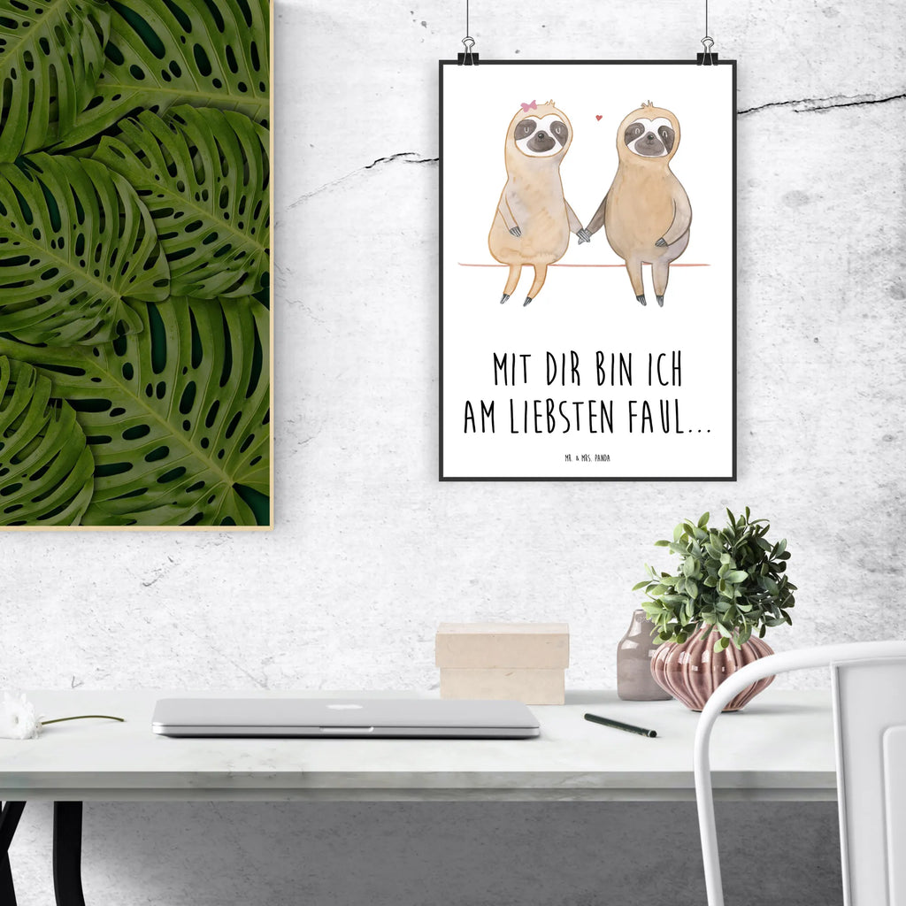 Poster sloth pair Bild, Posterdruck, Wanddeko Bild, kunst für die wand, Wandschmuck, Wandposter, Designposter, kunstposter, wanddeko, Kunstdruck, Plakat, grafikposter, wanddruck, Wandbild, Wanddekoration, Mr. & Mrs. Panda Poster, Deko Bild, kunstdruck poster, wandkunst, Poster, Bild für Wand, drucke, Faultier Deko, Faultier Geschenk, Faultier, Verlobt, Pärchen, Relaxen, Faultierliebe, Langsamkeit, Verliebt, Gemeinsam, Liebespaar, Faultiere, Faultierpärchen, Beziehung, faul, Liebe, Lieblingstier