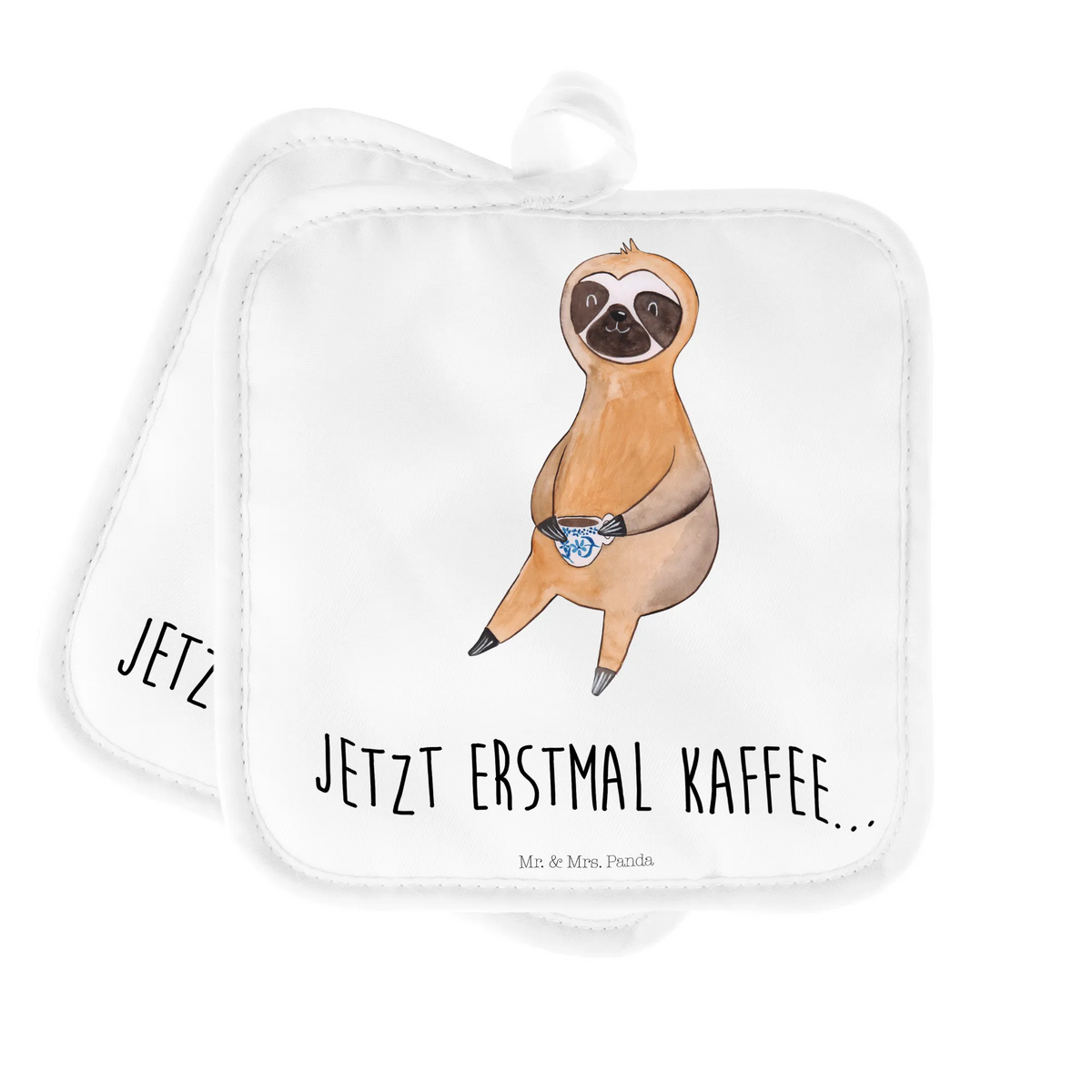 2er Set Topflappen  Faultier Kaffee