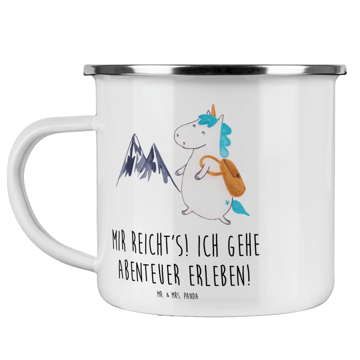 Enamel camping mug unicorn climber vacation, world traveler, mountains, adventurer, explorer, travel, world trip, mountaineer, adventure