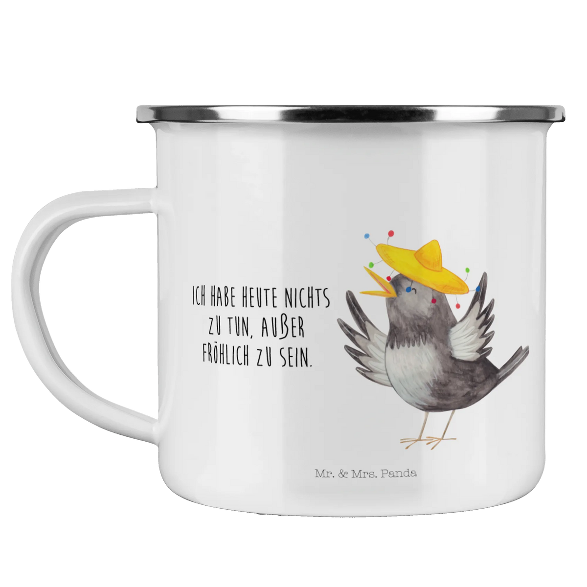 Camping Emaille Tasse Rabe Sombrero wandertasse, becher emaille, Emaille Becher, reisetasse, Pott, Emailletasse, Haferl, Teebecher, metallbecher, outdoortasse, emaillebecher, Tasse Emaille, wanderbecher, Emaille Tasse, Kaffeepott, blechbecher, Teetasse, Outdoor Becher, Reisebecher, Blechtasse, Motivtasse, Campingbecher, Campingtasse, Outdoor Tasse, Lustige Sprüche, Tiere, Tiermotive, Gute Laune, Motivation, Spruch Positiv, Froh, Vögel, Vogel, Rabe, Glück Spruch, Fröhlich sein, glücklich sein, Elster