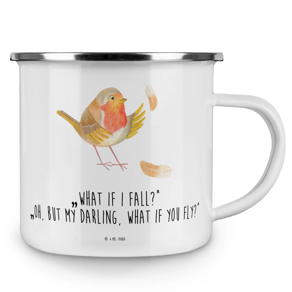 Kempingowy kubek emaliowany rudzik Pióra Motywy zwierzęce, dobra energia, zabawne powiedzonka, zwierzęta