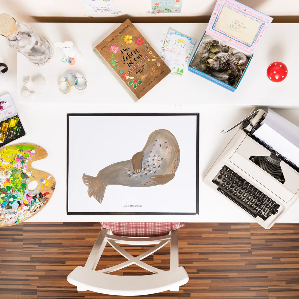 Schreibtischunterlage Robbe lachend Büroartikel, Schreibwaren, Schreibunterlage, Schreibtischunterlage Groß, Schreibtisch Unterlagen, Bürobedarf, Schreibtischauflage, Tiermotive, Gute Laune, lustige Sprüche, Tiere, Strand, Meerestier, Robbe, Nordsee, Ostsee, Seehund, Robben