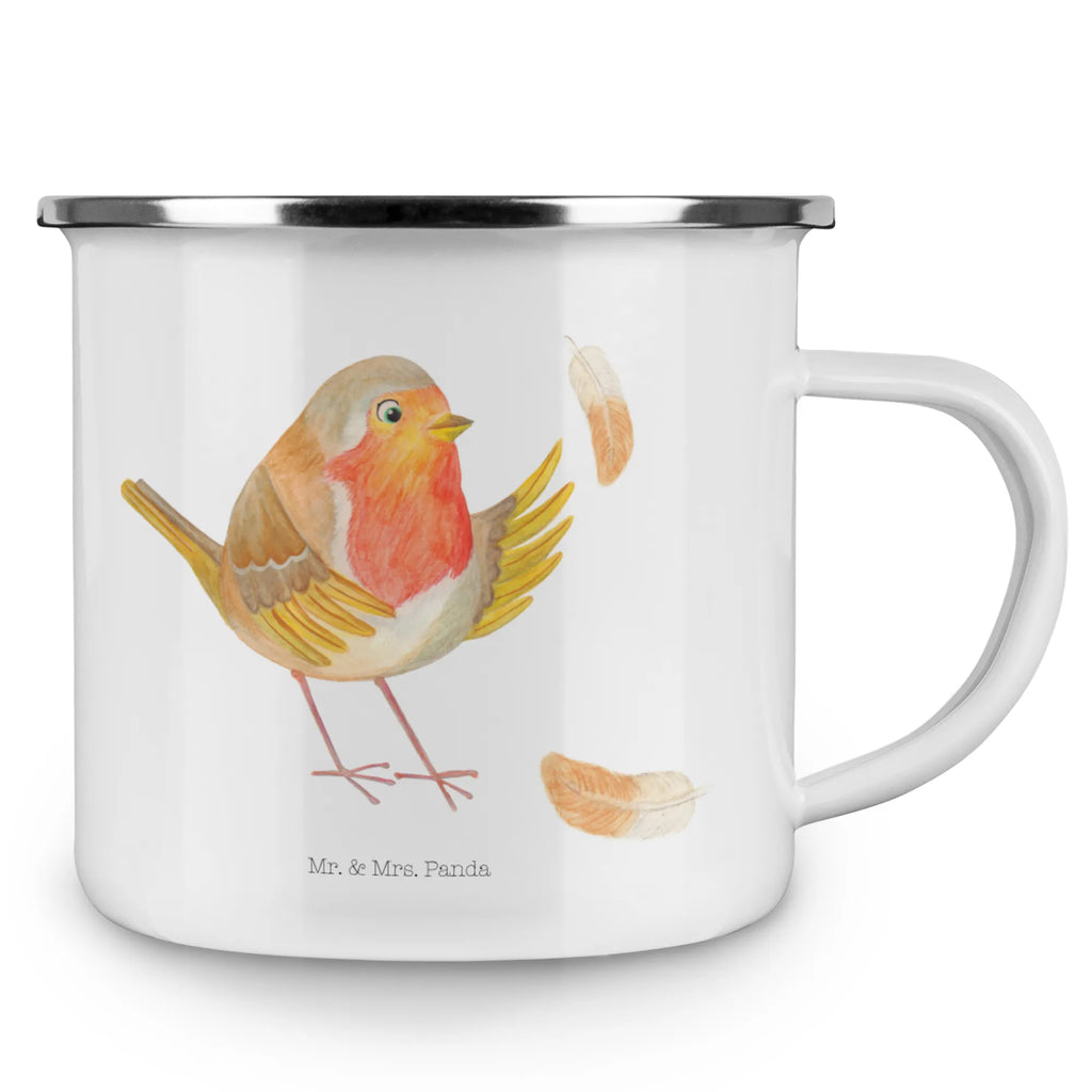 Kempingowy kubek emaliowany rudzik Pióra Motywy zwierzęce, dobra energia, zabawne powiedzonka, zwierzęta